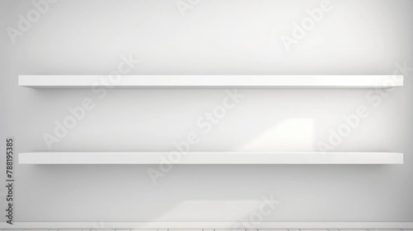 Fototapeta shelf bookshelf clean display on white wall, ai