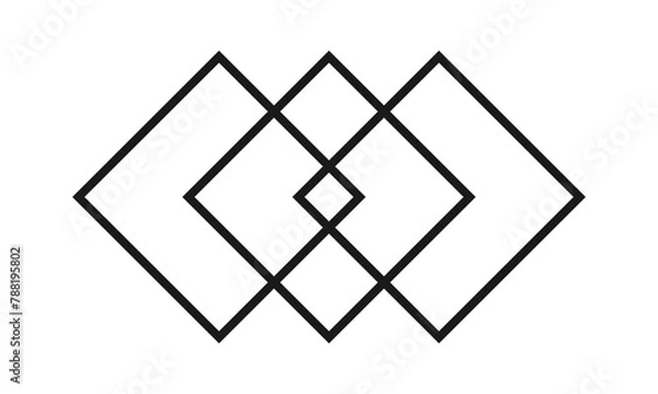 Fototapeta Three Hollow Overlapping Squares Stroke Icon