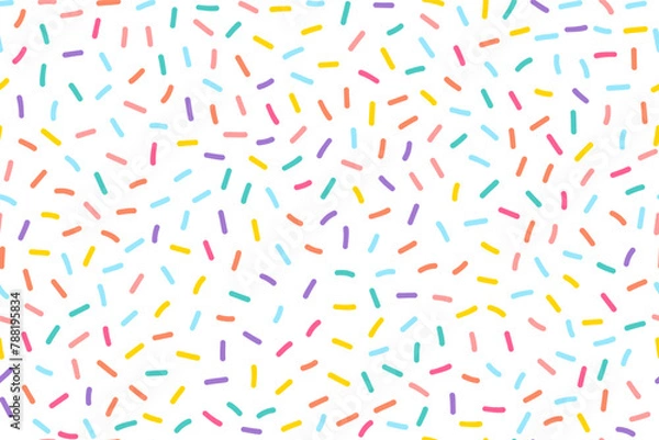 Fototapeta Hand-drawn cartoon pastel confetti or donut sprinkles seamless pattern. Colorful sweet candy, cake topping background texture. Design elements for poster, card, cover, and banner. Vector illustration