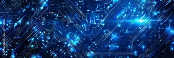 Fototapeta A computer circuit board with blue lights on it, AI