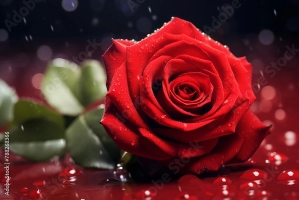 Obraz Romantic and love concept with red rose with water droplets