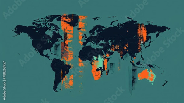 Obraz black, orange and blue colors world map background in grunge style.