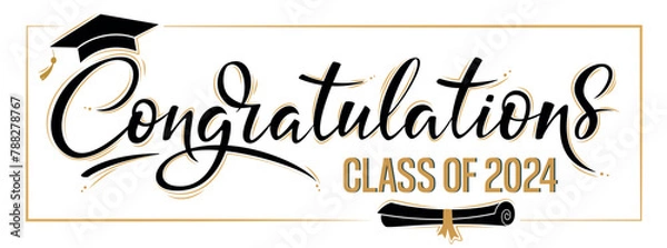 Fototapeta Congratulations Class of 2024 greeting sign. Congrats Graduated. Congratulating banner. Handwritten brush lettering. Isolated vector text for graduation design, greeting card, poster, invitation