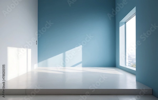 Fototapeta empty blue room with a window, 