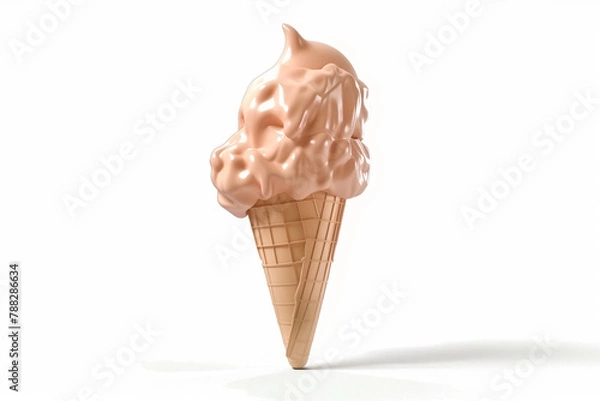 Fototapeta A cartoonish ice cream cone with a pink ice cream scoop on top. white background