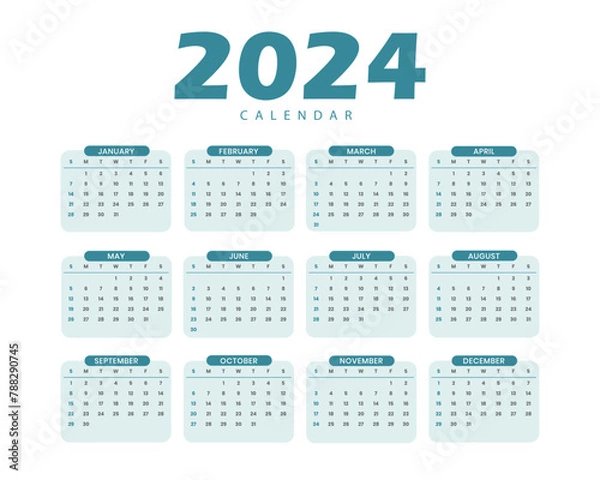 Fototapeta Simple style 2024 page calendar for new year.eps