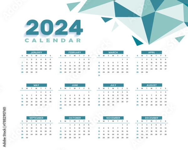 Fototapeta 2024 geometric calendar with blue colors.eps