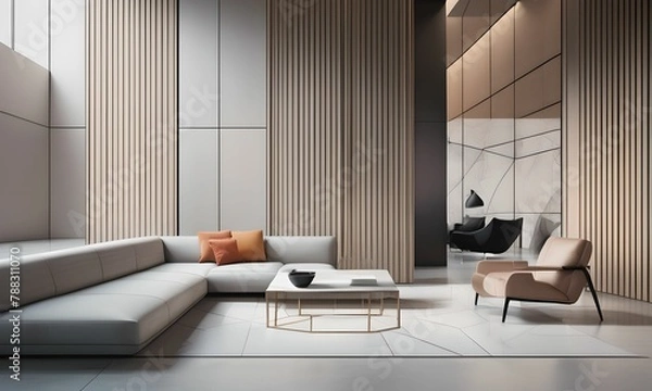 Fototapeta wallpaper, representing an apartment interior with its furniture. design with fine geometric shapes