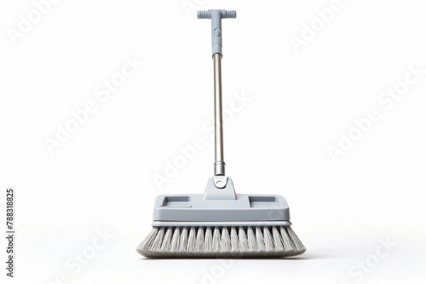 Fototapeta Cleaning the floor with a broom on a white background. Close-up.