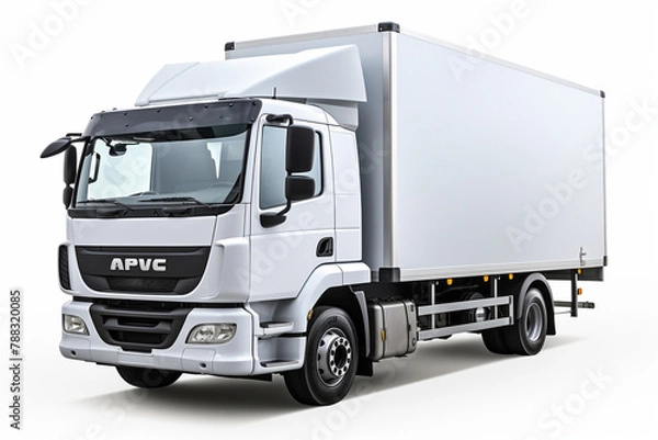 Fototapeta White commercial truck on a white background with a shadow on the ground. 3d rendering