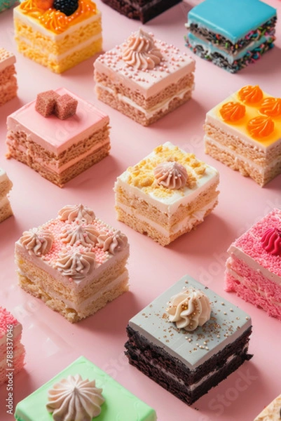 Fototapeta Colorful square shaped cakes pattern for background