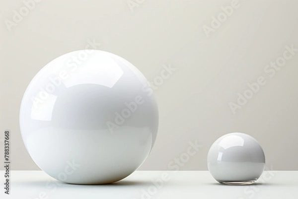 Fototapeta 3d rendering of a white sphere on a white surface with a gray background