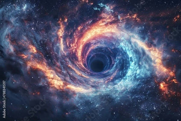 Fototapeta black hole with glowing spiral nebula