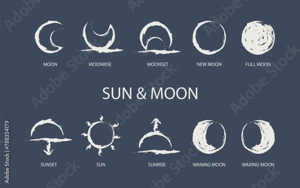 Fototapeta Astrological designations, aspects for astrologer. the meaning of the planets, study of astrology. Vector set pictogram elements constellation illustration for ancient alchemy: sun and moon