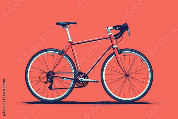 Fototapeta Classic racing bicycle illustration with vibrant red and blue