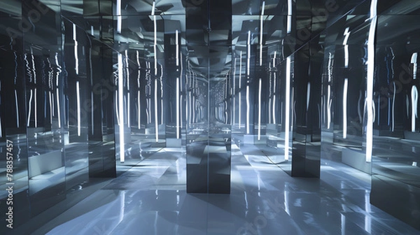Obraz Labyrinth Of Mirrors Reflecting Endless Iterations Of Self And Other, Forming A Kaleidoscopic Tableau Of Identity And Perception