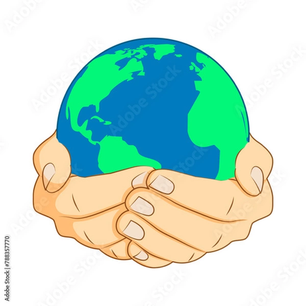 Fototapeta Vector illustration of Earth in hands on transparent background
