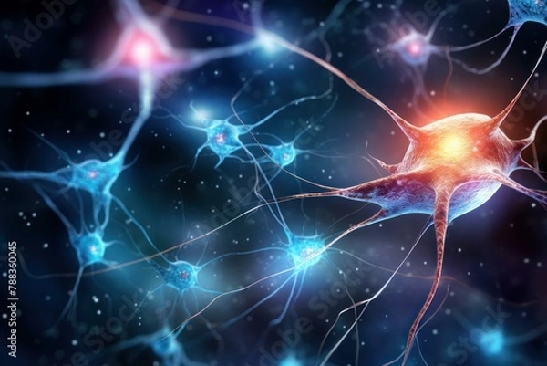 Fototapeta Vital Single neuron synapses. Axon brain cell impulse signal. Generate Ai