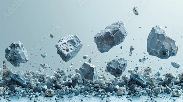 Fototapeta swarm of asteroids isolated on white background.