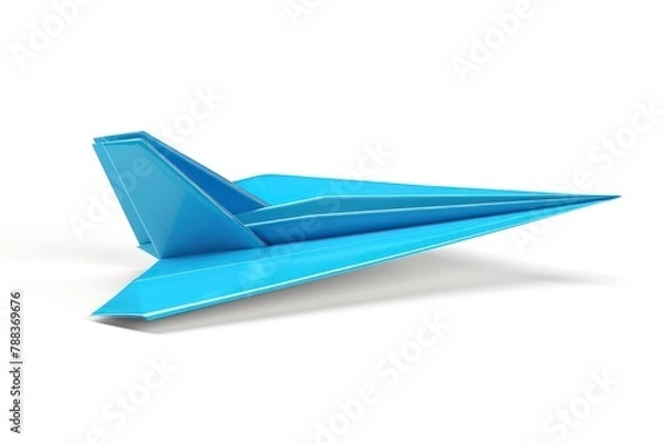 Fototapeta Blue paper airplane on white background. Generative AI
