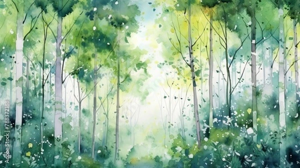 Obraz Eucalyptus forest watercolor background delight AI generated