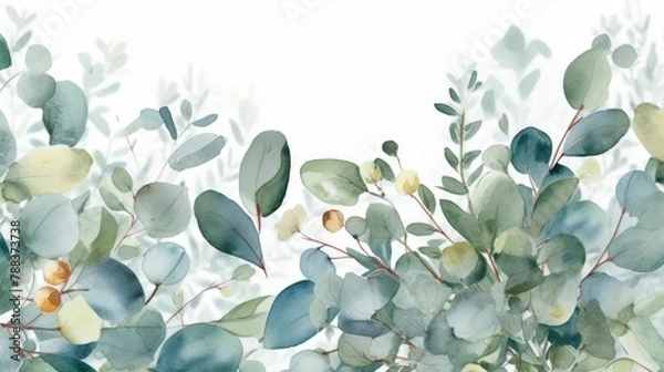 Fototapeta Modern nature eucalyptus watercolor background AI generated
