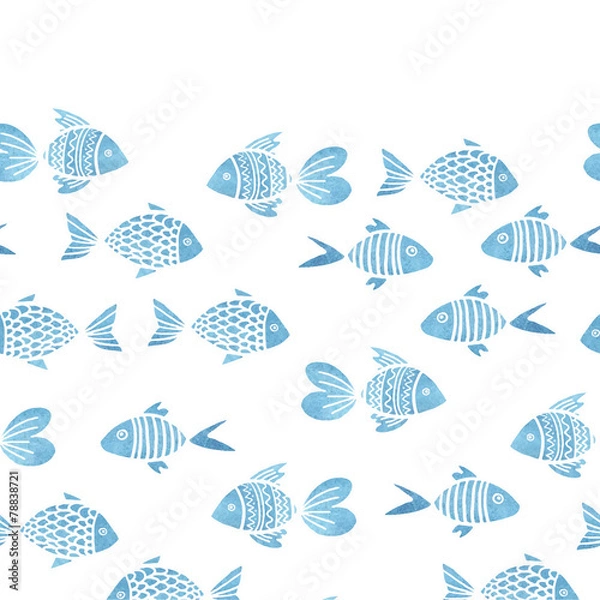 Fototapeta watercolor seamless pattern with fish and with white stroke