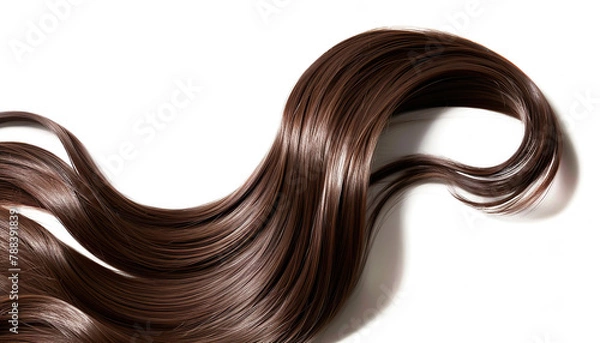 Obraz A banner with healthy well-groomed shiny dark locks of hair isolated on a white background.