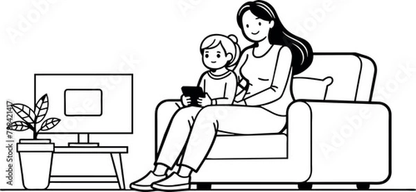 Obraz Heartwarming Line Art Depicting the Unbreakable Connection Between a Mother and Her Son on Mother's Day