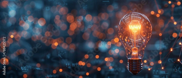 Obraz Illuminated Light Bulb with Digital Connection: Idea and Solution Concept