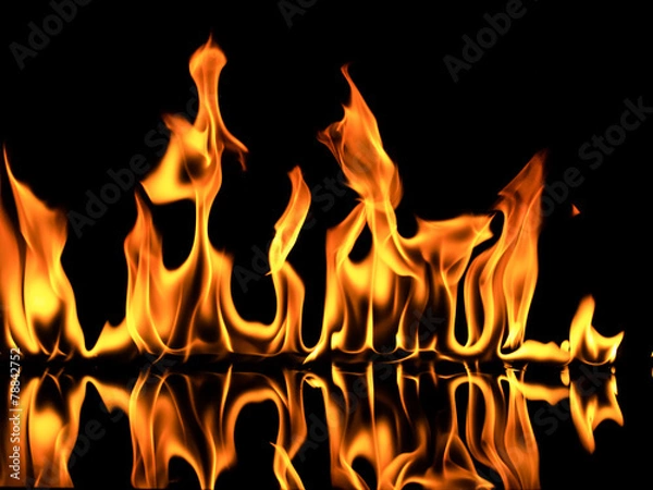Fototapeta fire with reflection on black background