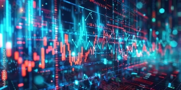 Fototapeta A digital montage of financial charts, graphs, and symbols representing various asset classes and market trends. 