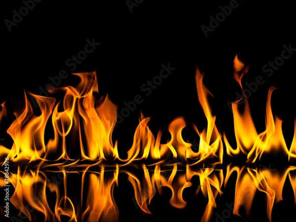 Fototapeta fire with reflection on black background