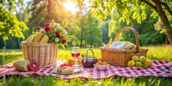 Fototapeta A wicker basket overflowing with fresh, red tulips brings a touch of spring to a white background