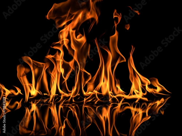 Fototapeta fire with reflection on black background