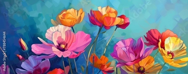 Fototapeta Flower illustration merging abstract and realism, vibrant against a soothing