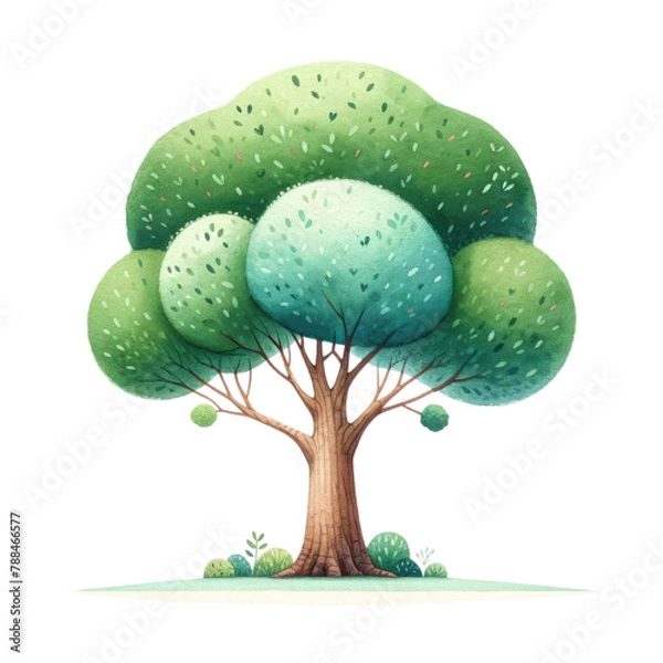 Fototapeta A cartoon tree with a big trunk and a lot of leaves