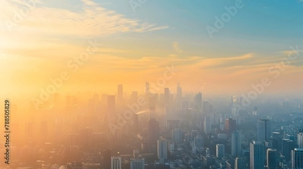 Fototapeta Contrasting Skies: A Bustling Cityscape's Stark Visual Narrative on Air Pollution