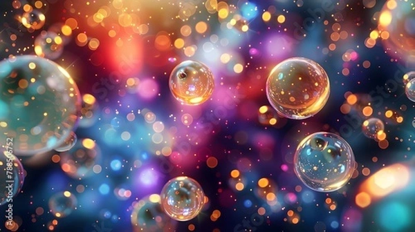 Fototapeta Vibrant 3D Abstract Spheres Radiate Soft Light in a Multicolor Nebula