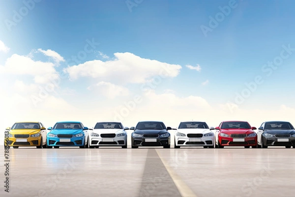 Obraz lineup of diverse modern cars