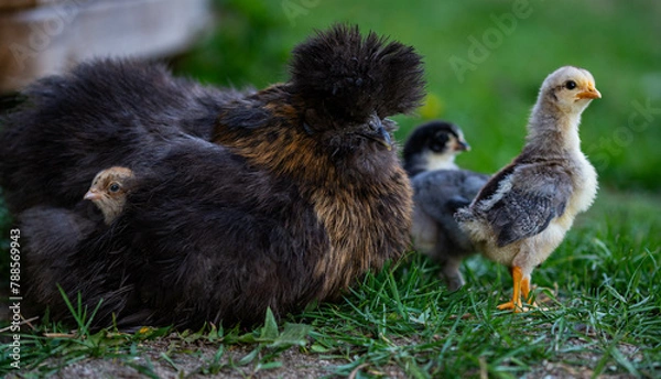 Obraz Hen with baby chicks.