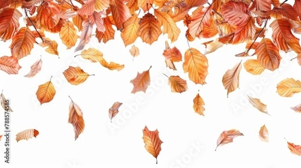 Fototapeta A bunch of leaves flying in the air, perfect for autumn themed designs