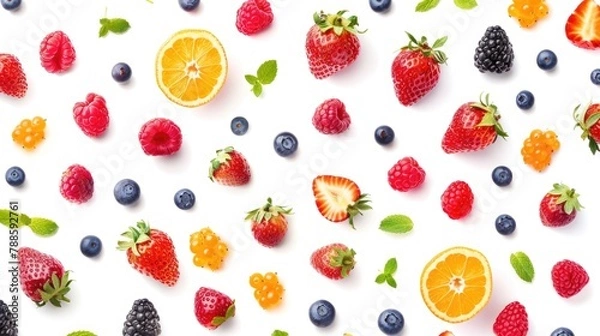 Fototapeta Fresh fruits displayed on a clean white background, perfect for food and nutrition concepts