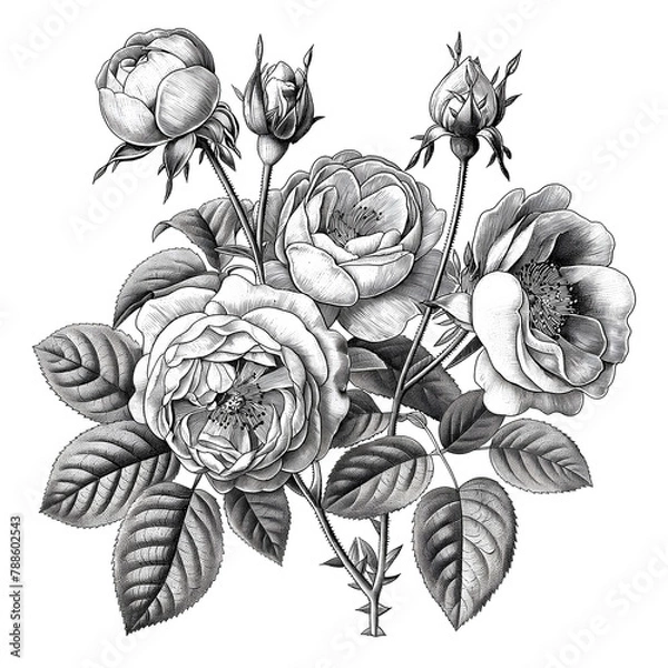Obraz Vintage Style Rose Drawing with Fine Detail