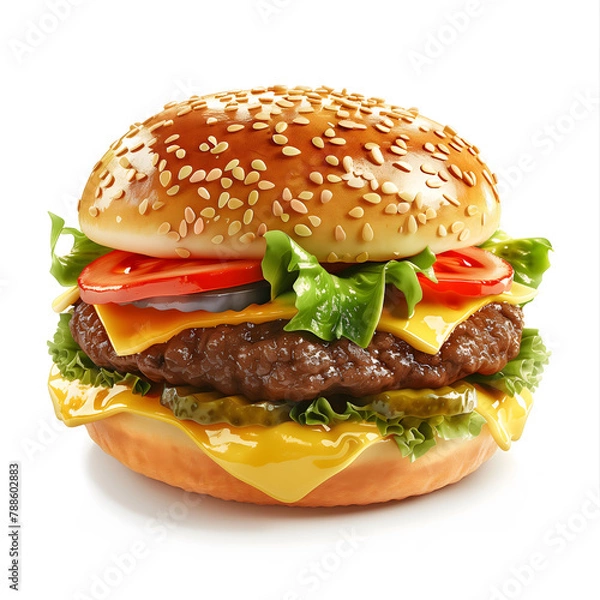 Obraz Juicy Beef Burger with Lettuce and Tomato