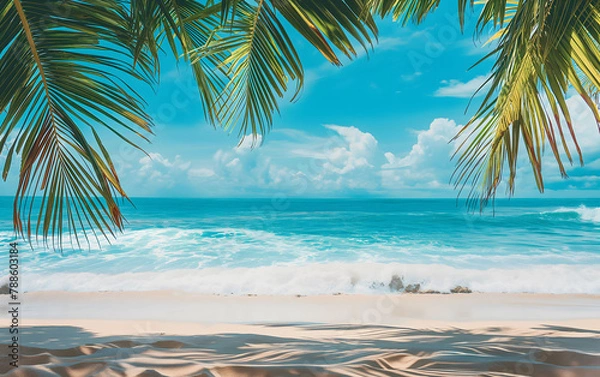 Obraz Exotic Coastal Landscape with Palm Silhouette