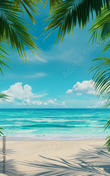 Obraz Exotic Coastal Landscape with Palm Silhouette