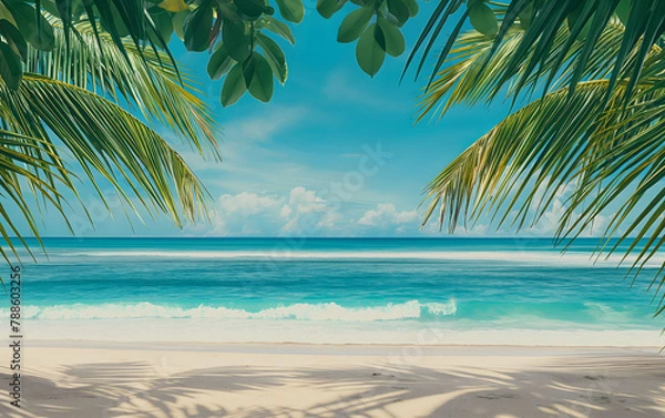 Obraz Exotic Coastal Landscape with Palm Silhouette