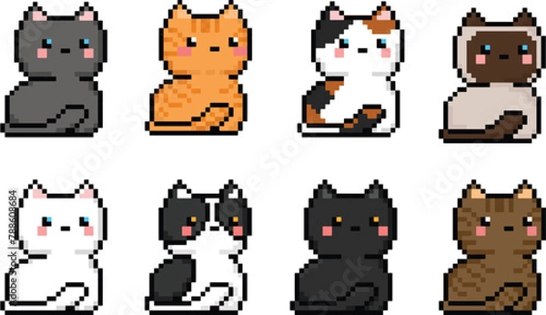 Fototapeta Cat in 8 bit pixel art. Animals Pixel in vector