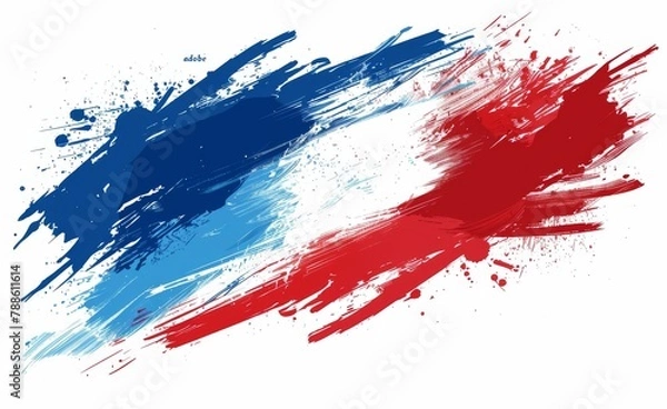 Fototapeta A splatter of red, blue and white paint on a white background like the French flag